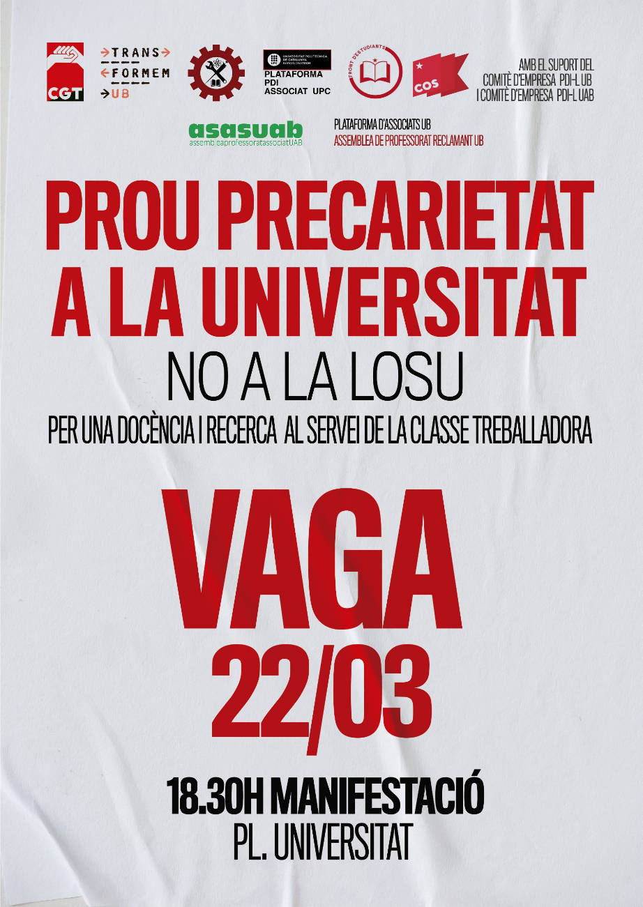 Pòster convocatòria de vaga 22 de març 2023